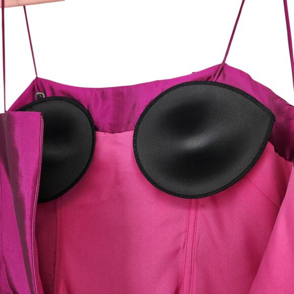 Vintage 80s Marisa Baratelli Thai Silk Iridescent Formal Dress Fuchsia Pink SZ 8 - Picture 13 of 14